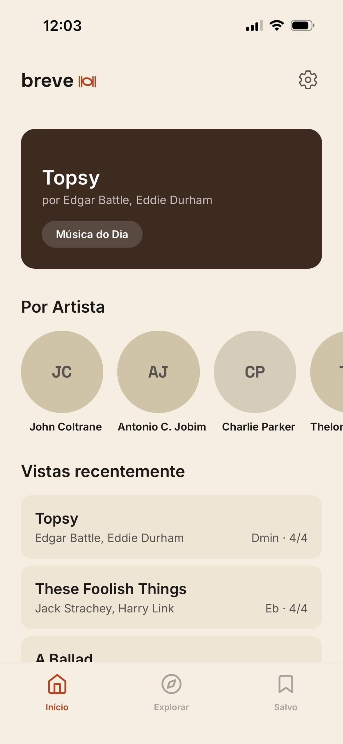 Breve app showing a jazz standard's lead sheet with harmonic analysis